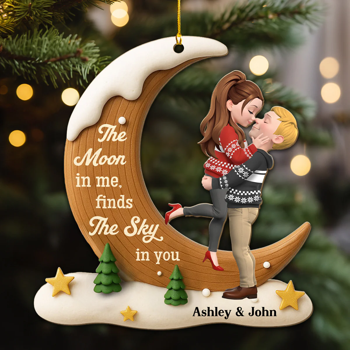 My Moon Belongs To You - Personalized Custom 3D Effect Wood Ornament - Image 3