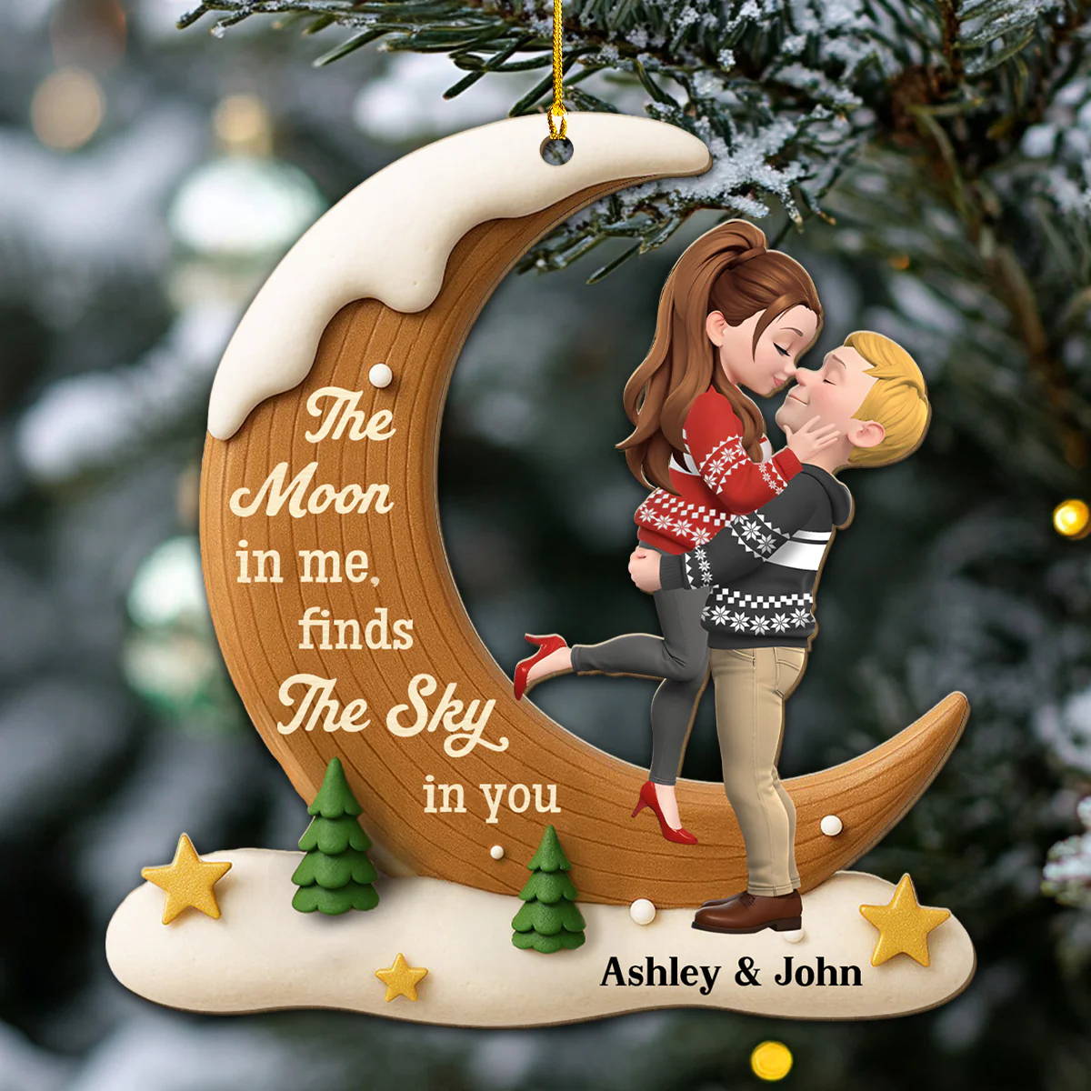 My Moon Belongs To You - Personalized Custom 3D Effect Wood Ornament - Image 4
