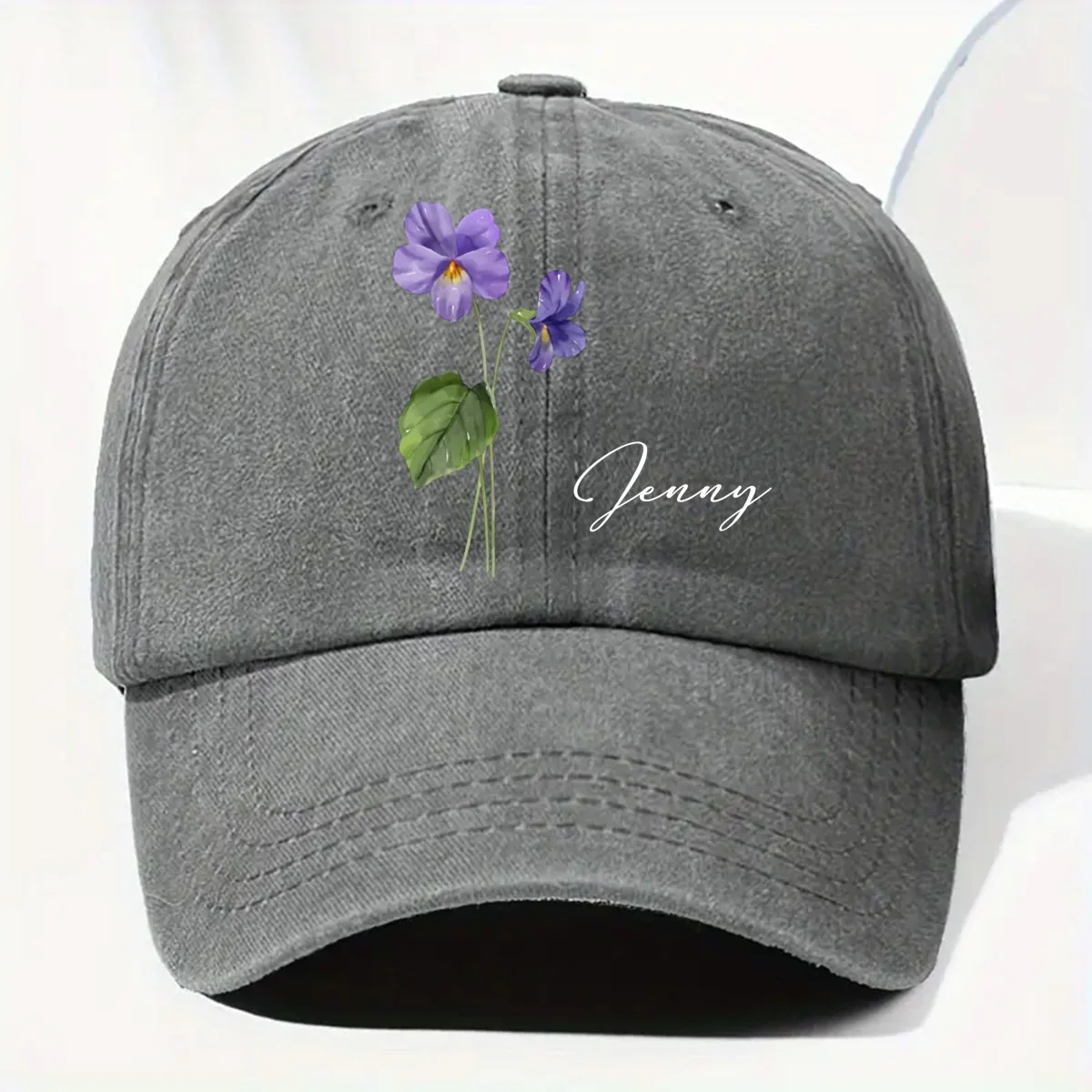 My Own Flower - Personalized Custom Vintage Washed Denim Cap - Image 7