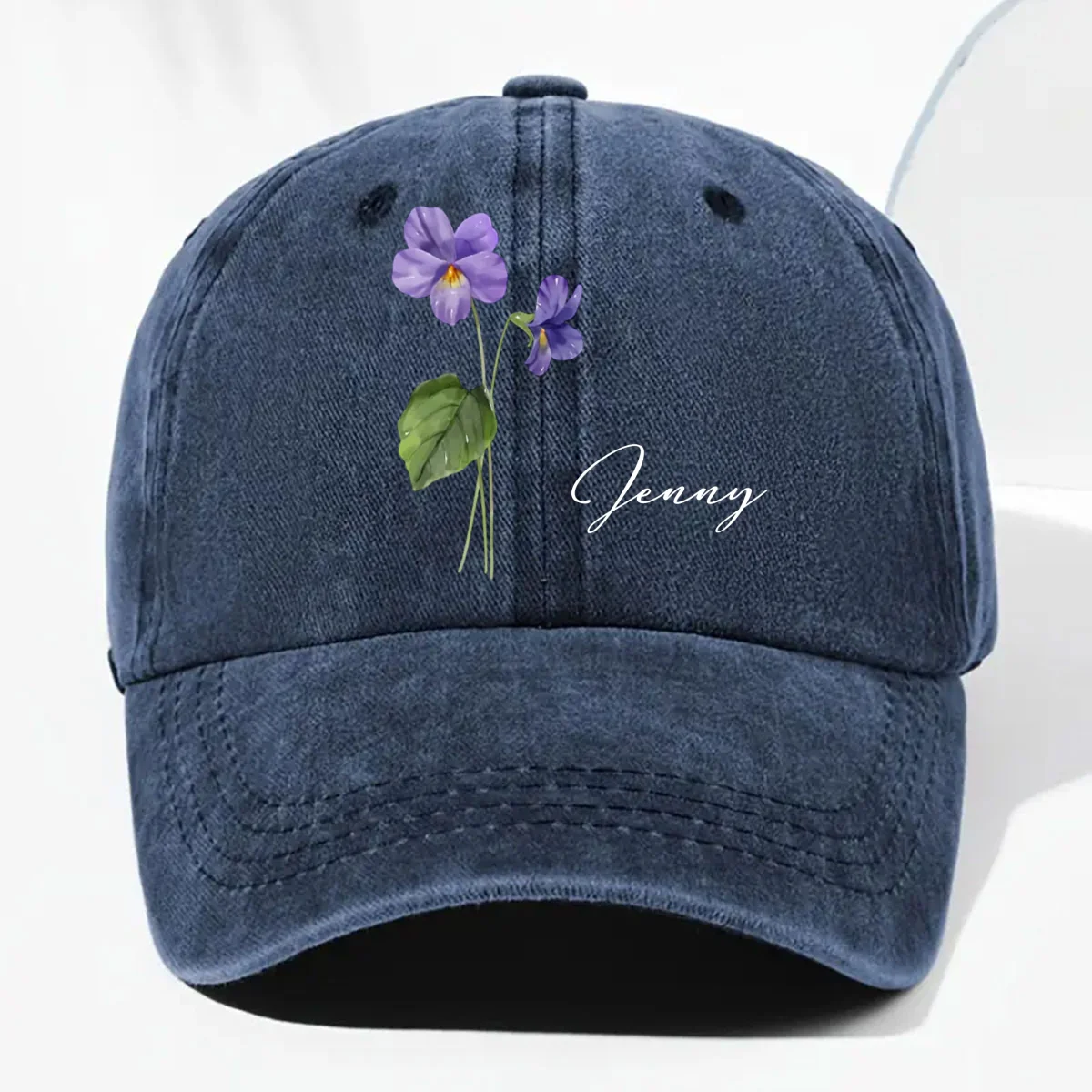 My Own Flower - Personalized Custom Vintage Washed Denim Cap - Image 8