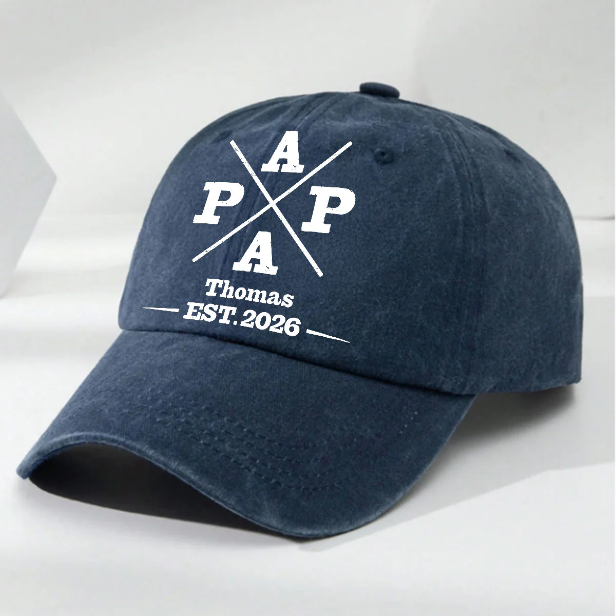 My Papa - Personalized Custom Vintage Washed Denim Cap - Image 4