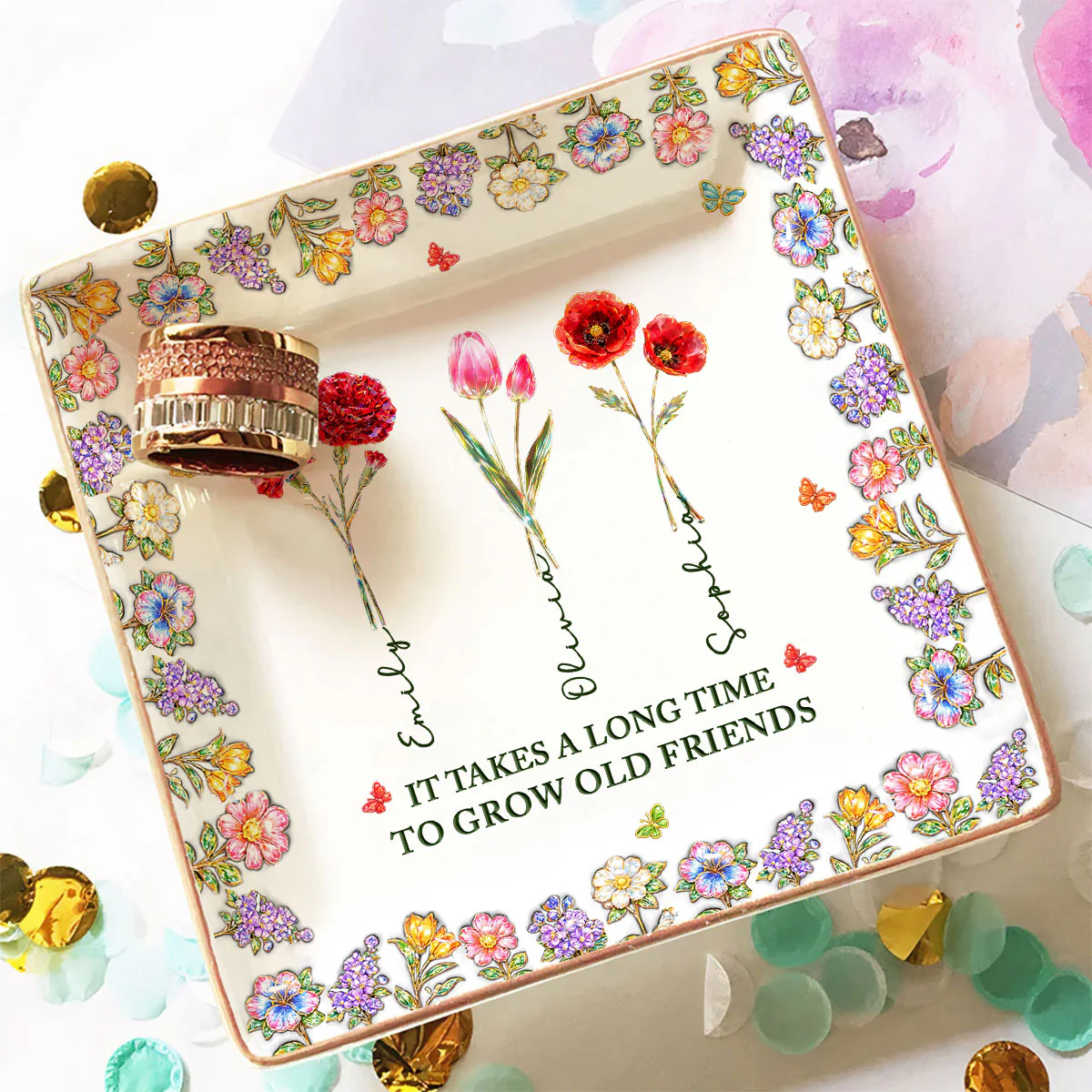 My Real Friends Sisters - Personalized Custom 3D Effect Jewelry Dish - Image 3
