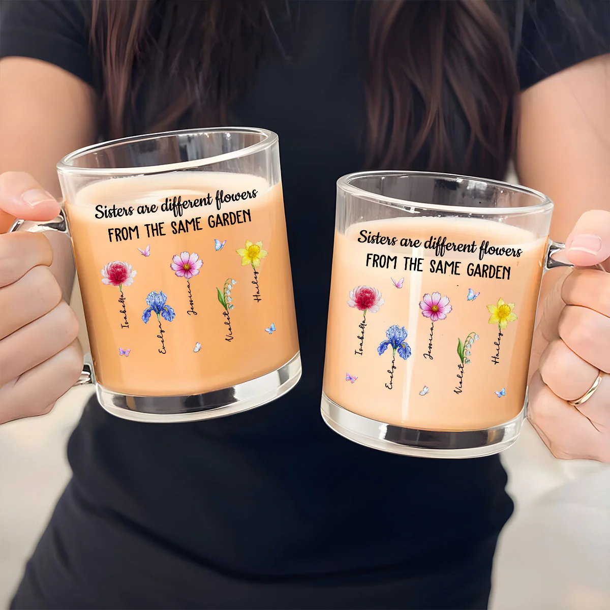 My Sisters Are Flowers - Personalized Custom Glass Mug - Image 4