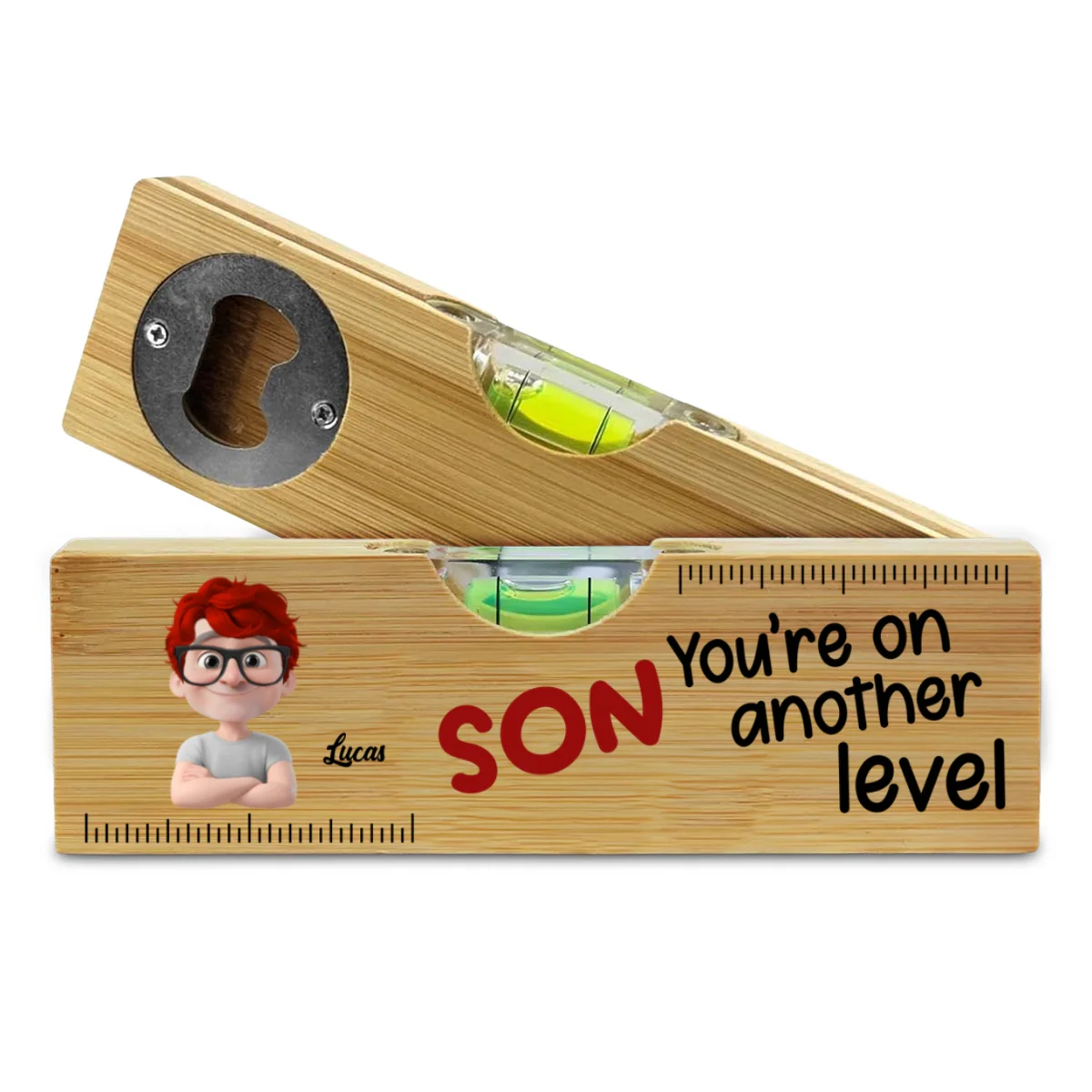 My Son Are On Another Level - Personalized Custom Wooden Spirit Level Bottle Opener - Image 6