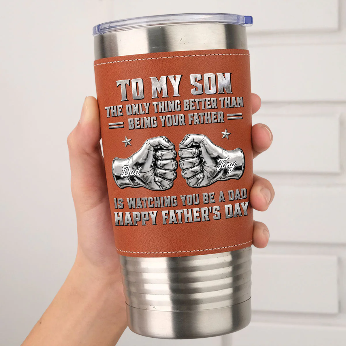 My Son Be A Dad 2 - Personalized Custom Leather Tumbler - Image 3