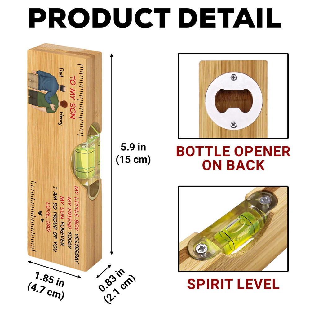 My Son Forever - Personalized Custom Wooden Spirit Level Bottle Opener - Image 5