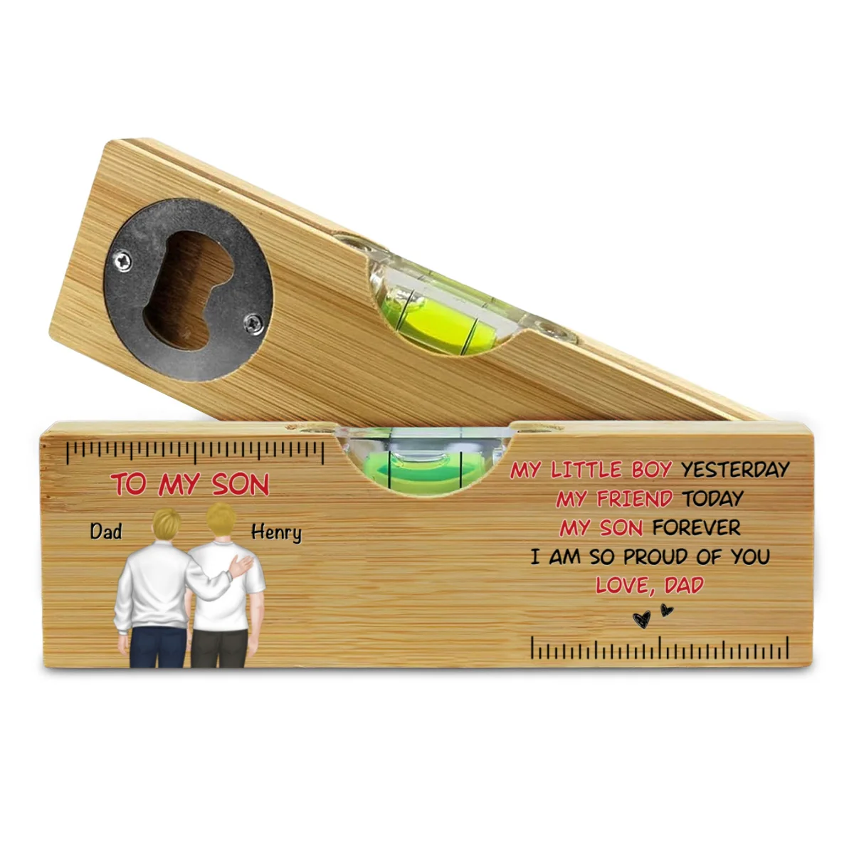 My Son Forever - Personalized Custom Wooden Spirit Level Bottle Opener - Image 7