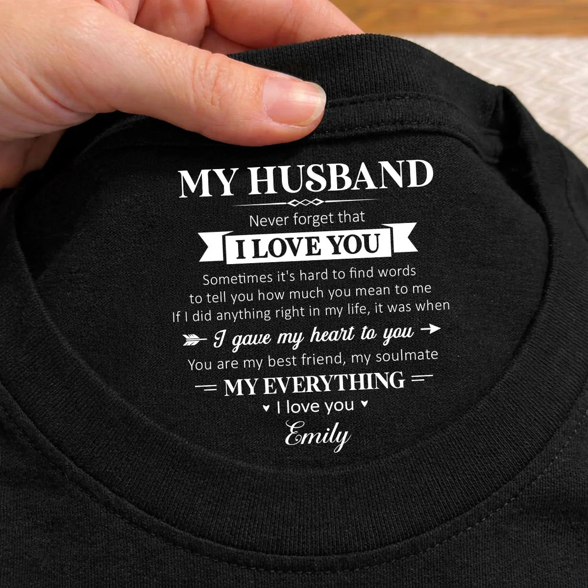 My Soulmate And My Everything - Personalized Custom Inside Neck Print T-Shirt - Image 5
