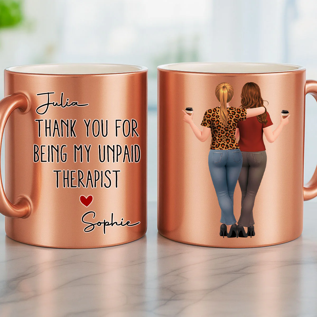 My Unpaid Therapist Gift For Coworkers Friends Sisters - Personalized Custom Metallic Mug - Image 2