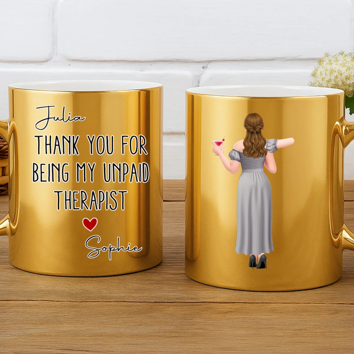 My Unpaid Therapist Gift For Coworkers Friends Sisters - Personalized Custom Metallic Mug - Image 7