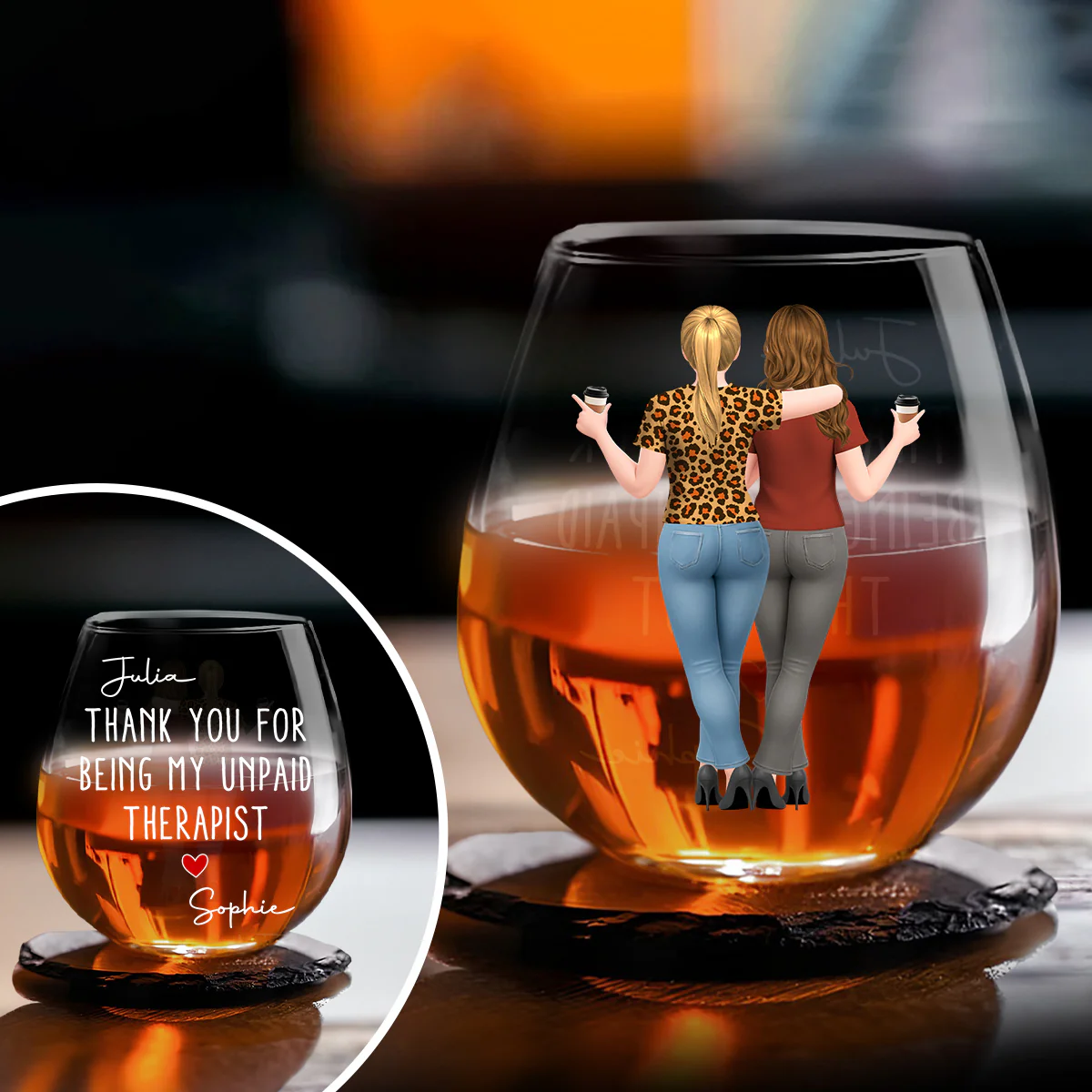 My Unpaid Therapist Gift For Coworkers Friends Sisters - Personalized Custom Wine Glass - Image 2