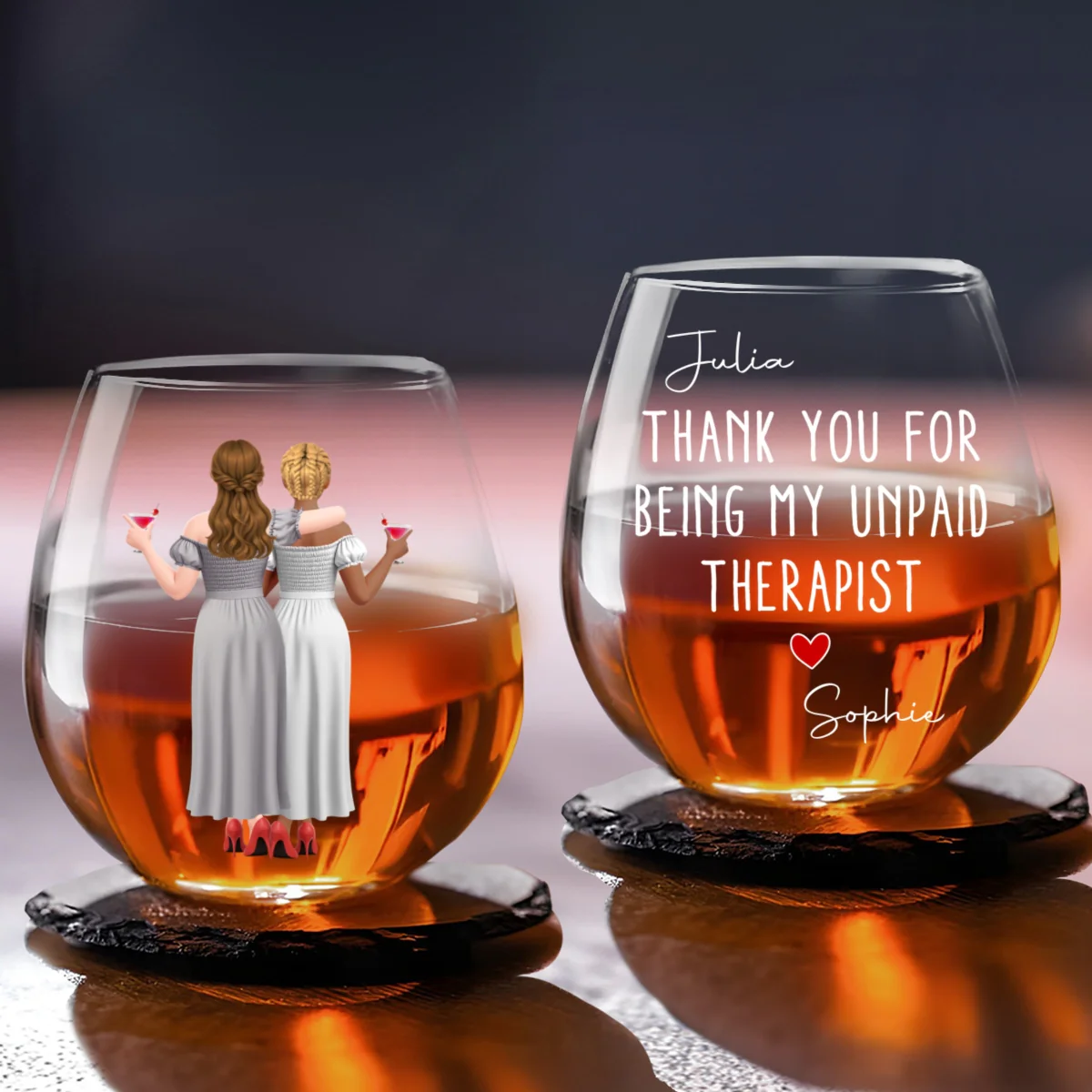 My Unpaid Therapist Gift For Coworkers Friends Sisters - Personalized Custom Wine Glass - Image 5