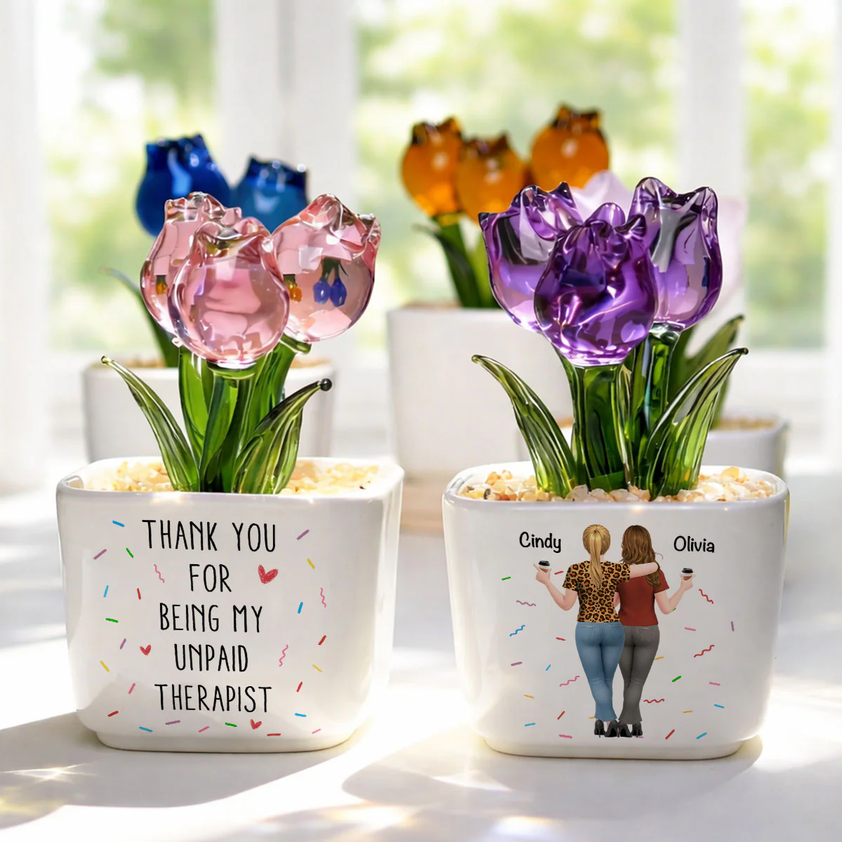 My Unpaid Therapist - Personalized Custom Glass Everlasting Tulips - Image 2