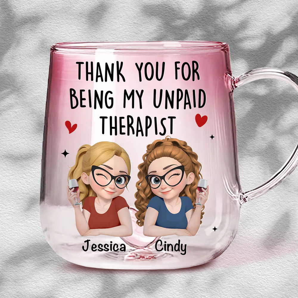 My Unpaid Therapist - Personalized Custom Pink Gradient Glass Mug - Image 2