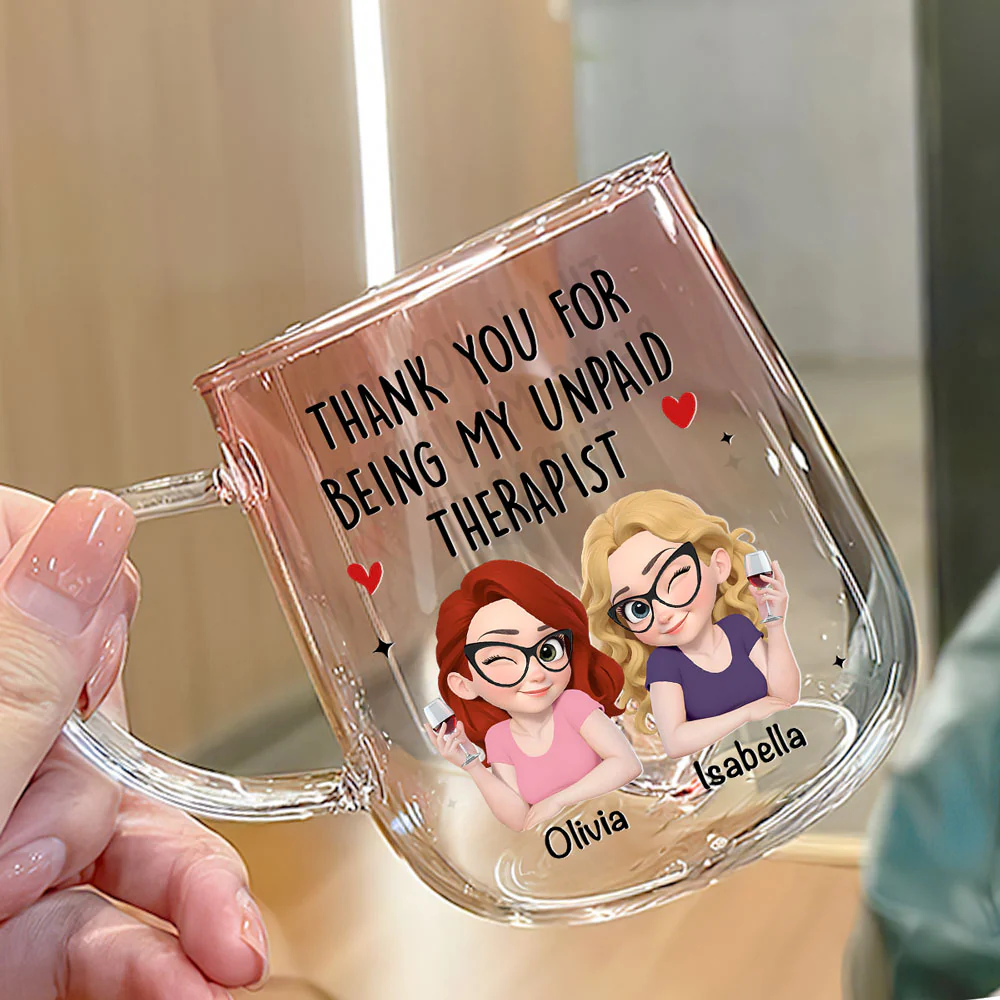 My Unpaid Therapist - Personalized Custom Pink Gradient Glass Mug - Image 4