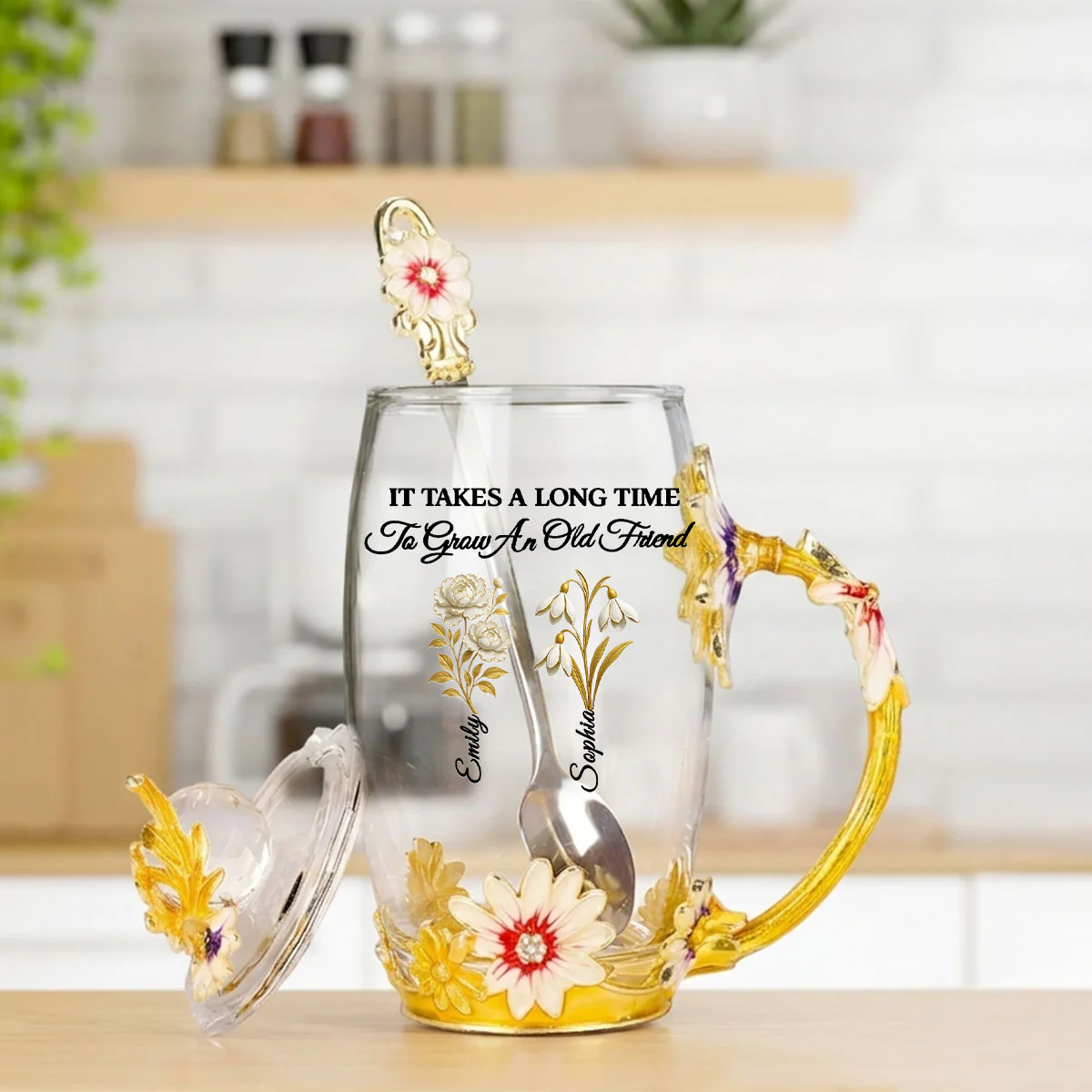 My Vintage Friend - Personalized Custom 14OZ Flower Tea Cup - Image 2