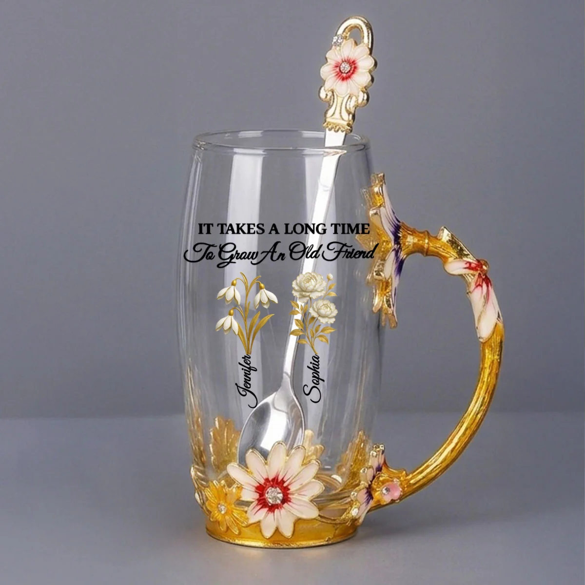My Vintage Friend - Personalized Custom 14OZ Flower Tea Cup - Image 5