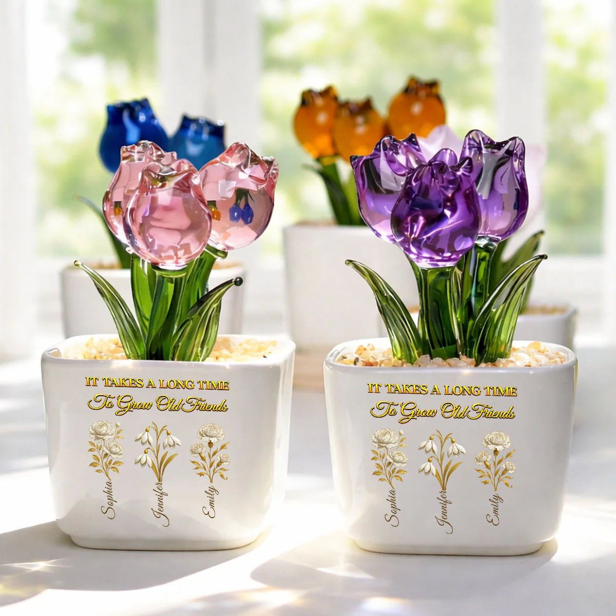 My Vintage Friend - Personalized Custom Glass Everlasting Tulips - Image 3