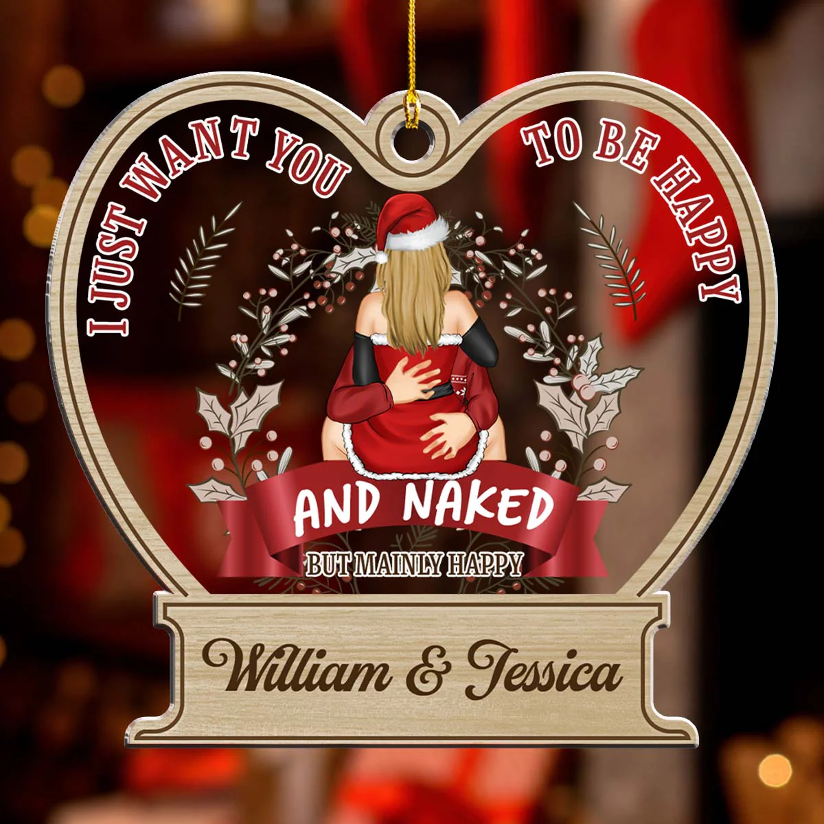 Naked But Mainly Happy - Personalized Custom Acrylic Ornament - Image 2