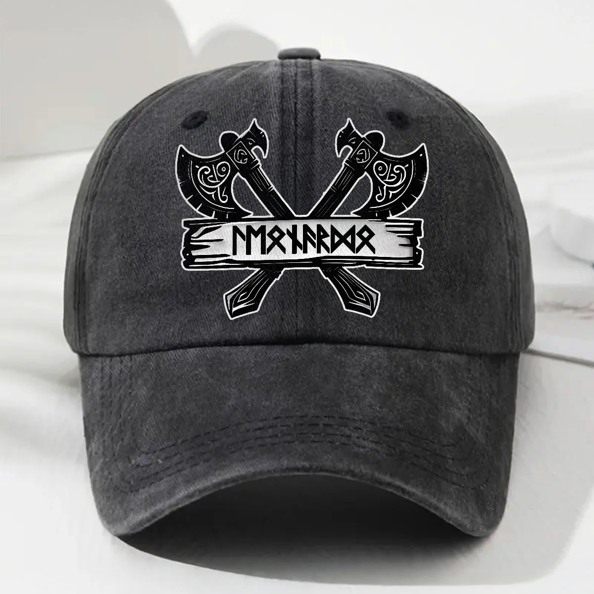 Name In Viking Runes - Personalized Custom Vintage Washed Denim Cap