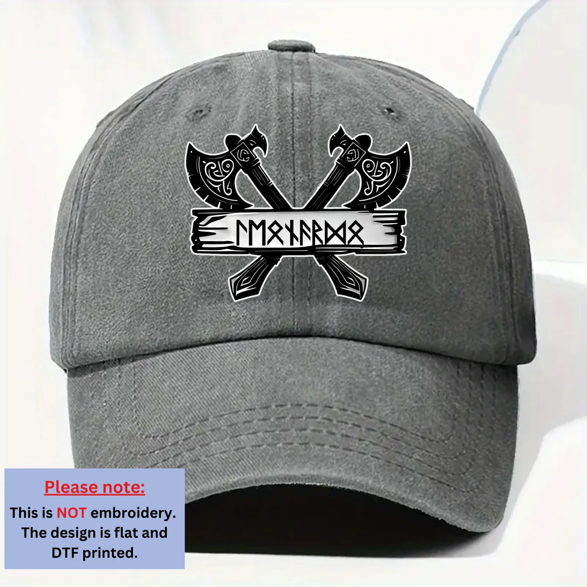 Name In Viking Runes - Personalized Custom Vintage Washed Denim Cap - Image 7