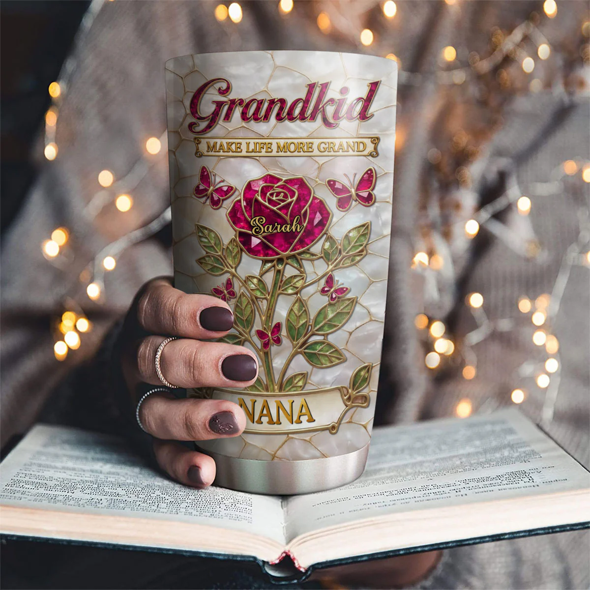 Nana Flower - Personalized Custom 3D Effect Tumbler - Image 2