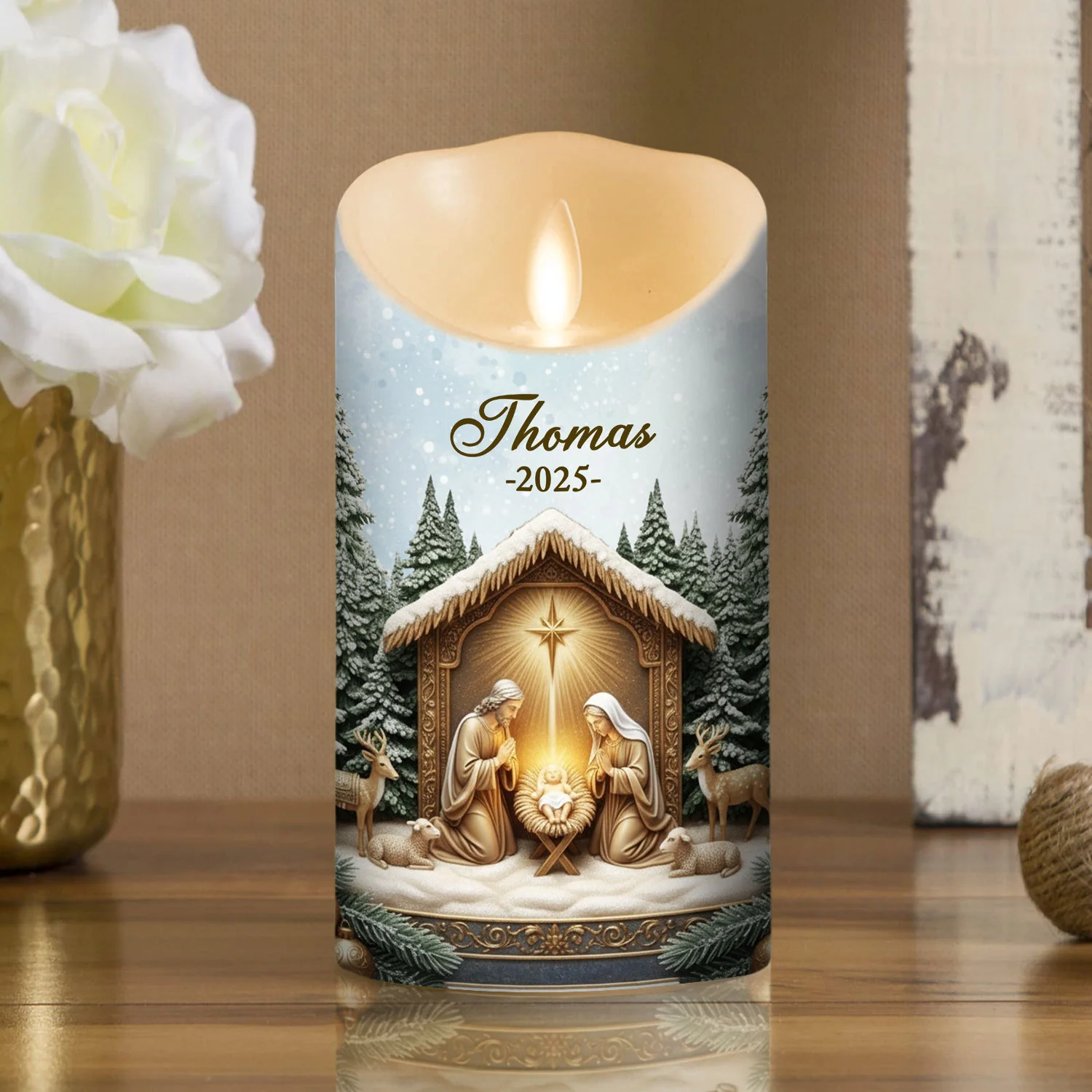 Nativity Christmas - Personalized Custom LED Candle - Image 4