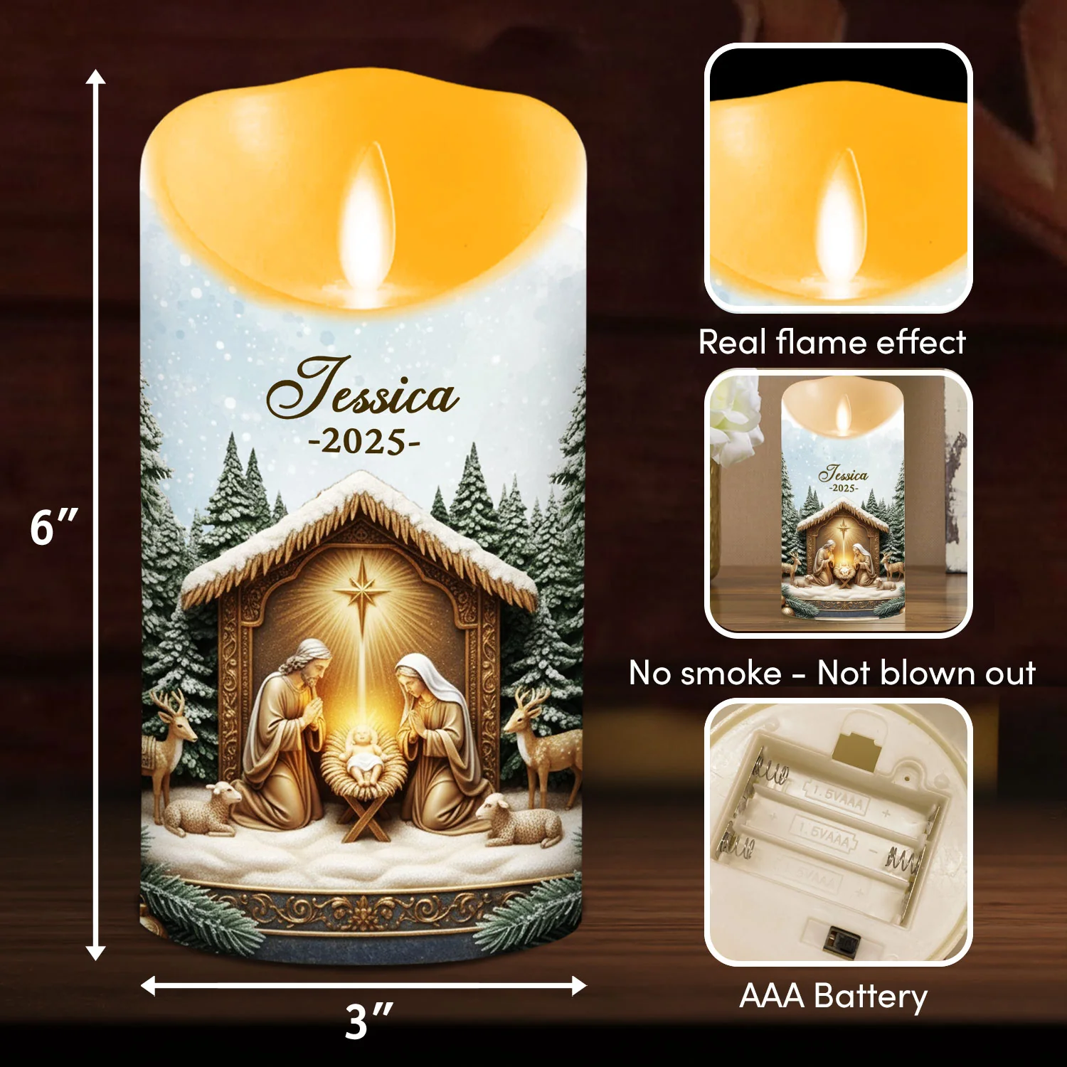 Nativity Christmas - Personalized Custom LED Candle - Image 5