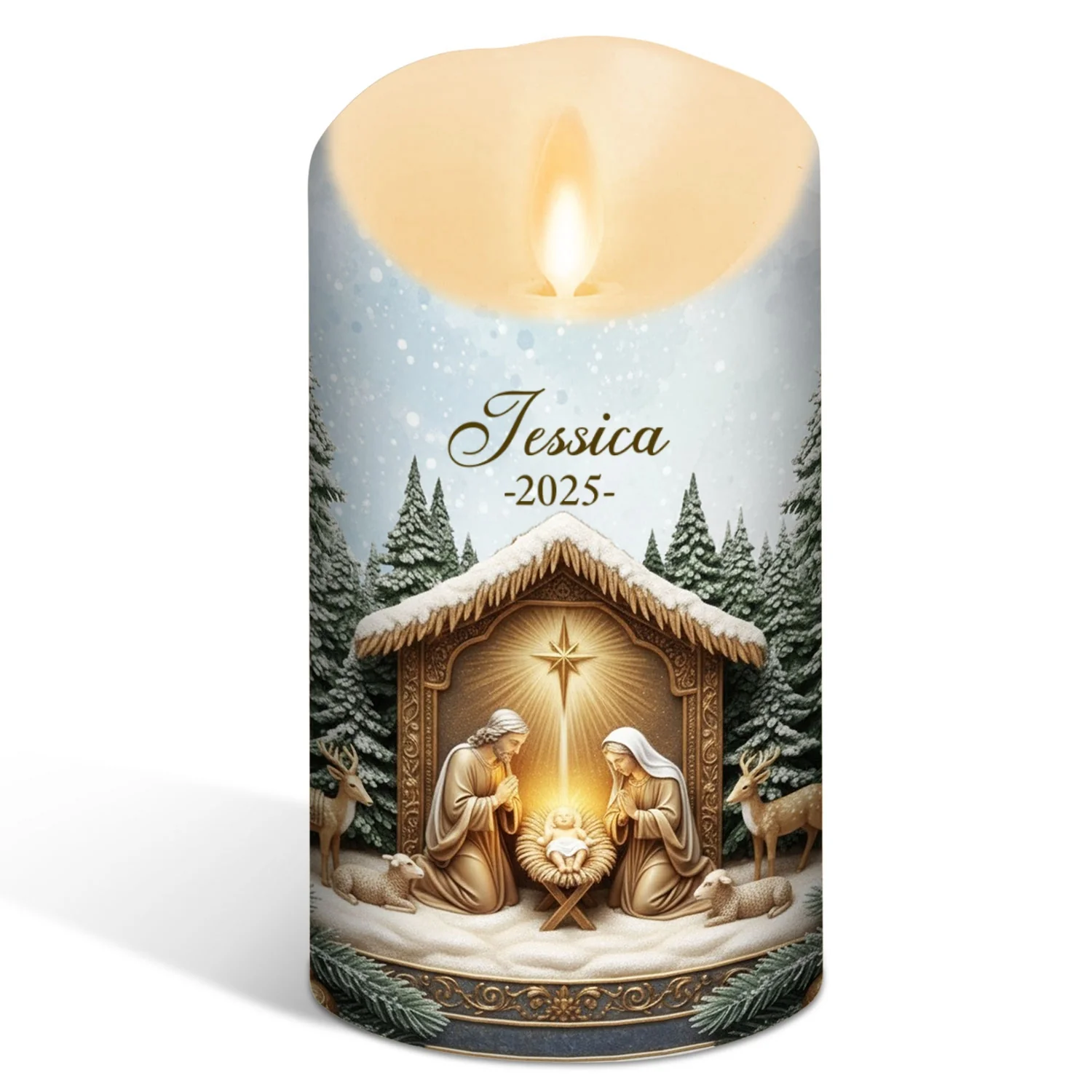 Nativity Christmas - Personalized Custom LED Candle - Image 6
