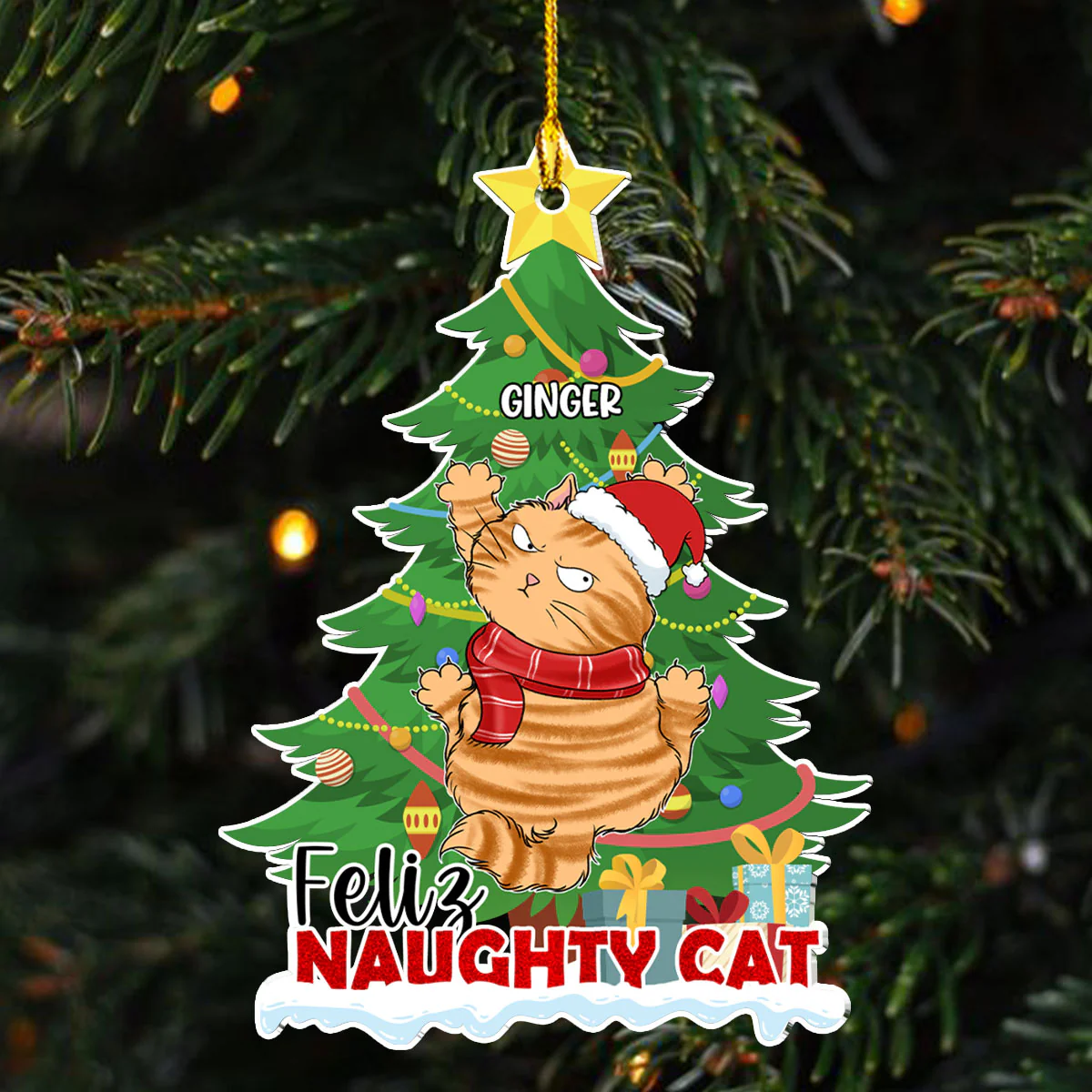 Naughty Cat Christmas - Personalized Custom Acrylic Ornament - Image 2