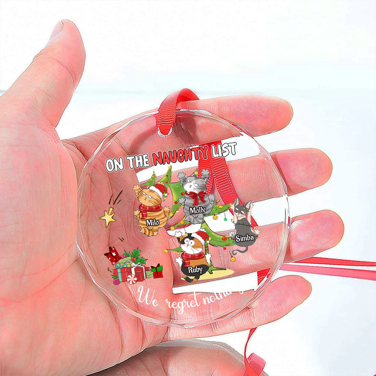 Naughty Cats Love Christmas - Personalized Custom Glass Ornament - Image 2