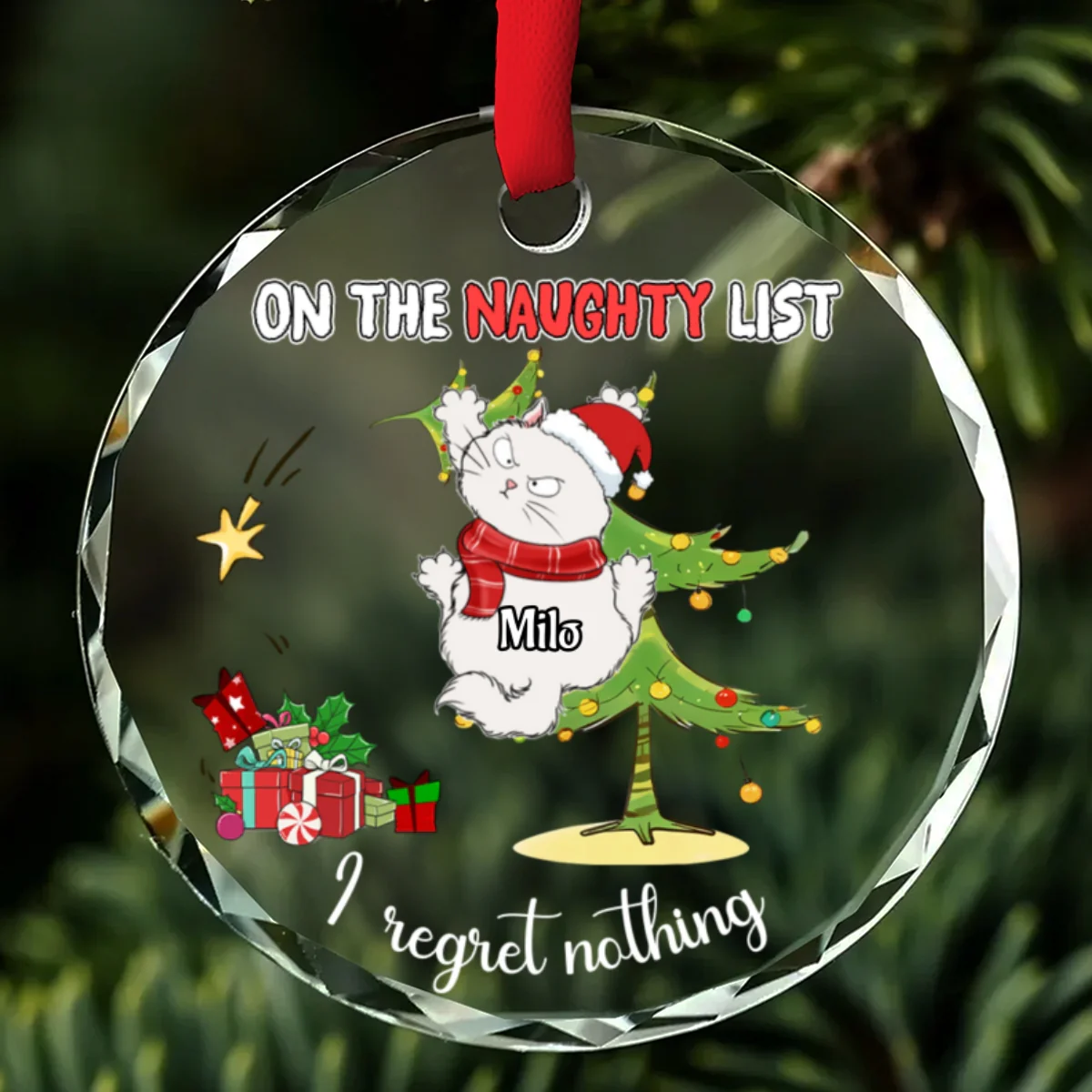 Naughty Cats Love Christmas - Personalized Custom Glass Ornament - Image 7