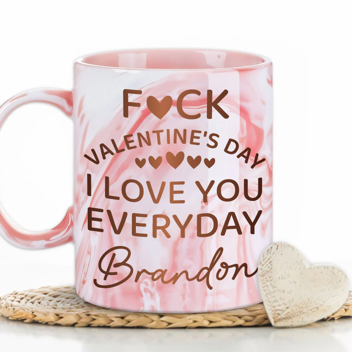 Naughty Valentine Day - Personalized Custom Pink Marble Mug - Image 3
