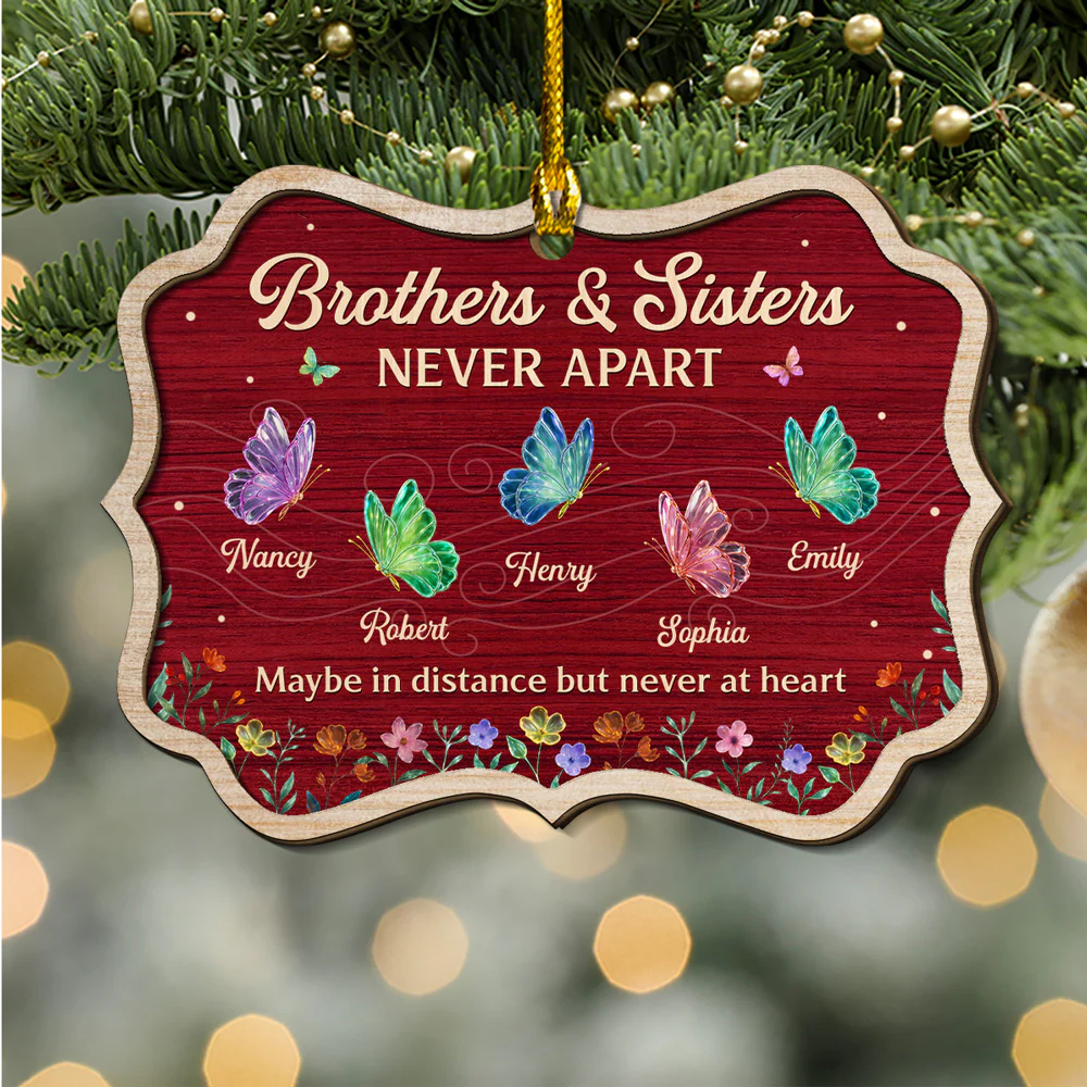 Never Apart Siblings - Personalized Custom Freeshape 2-Layered Wood Ornament - Image 4