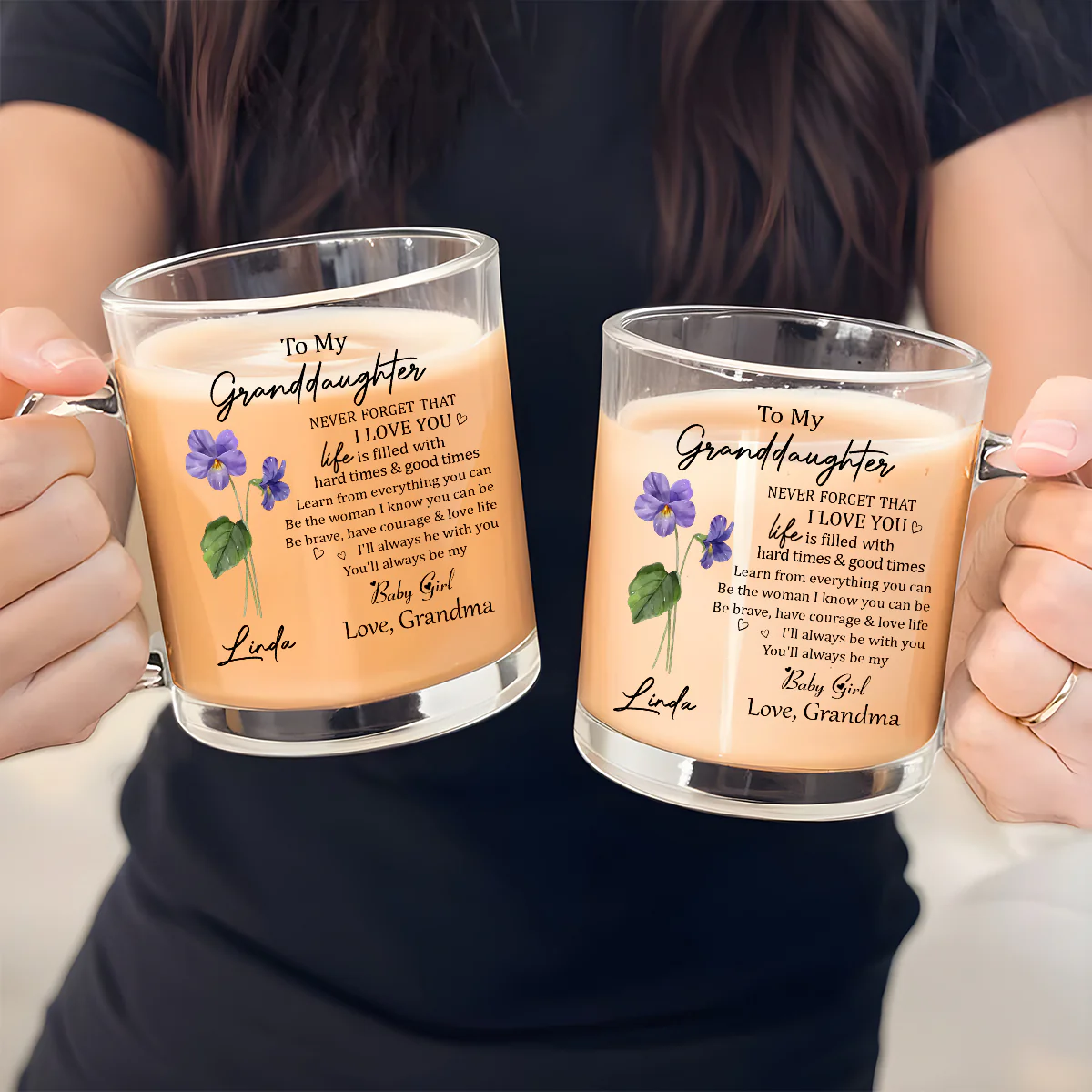 Never Forget Granddaughter - Personalized Custom Glass Mug - Image 4