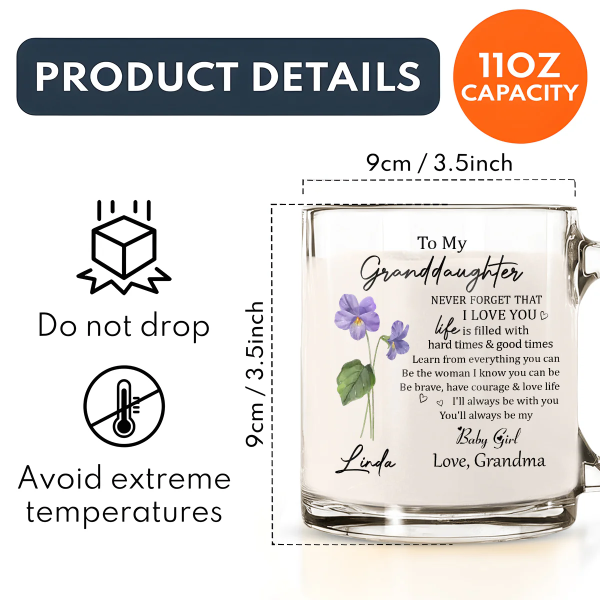 Never Forget Granddaughter - Personalized Custom Glass Mug - Image 5