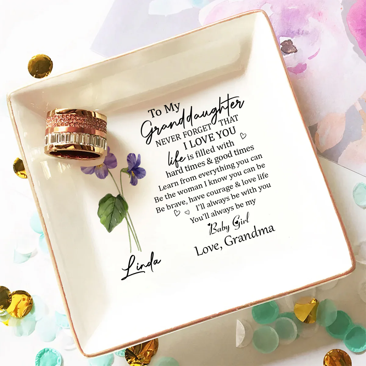Never Forget Granddaughter - Personalized Custom Jewelry Dish - Image 3