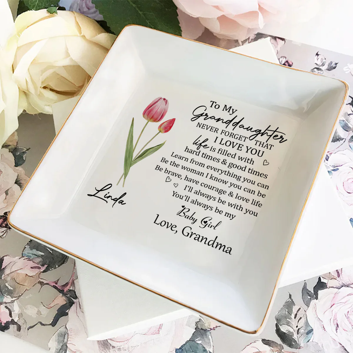Never Forget Granddaughter - Personalized Custom Jewelry Dish - Image 4