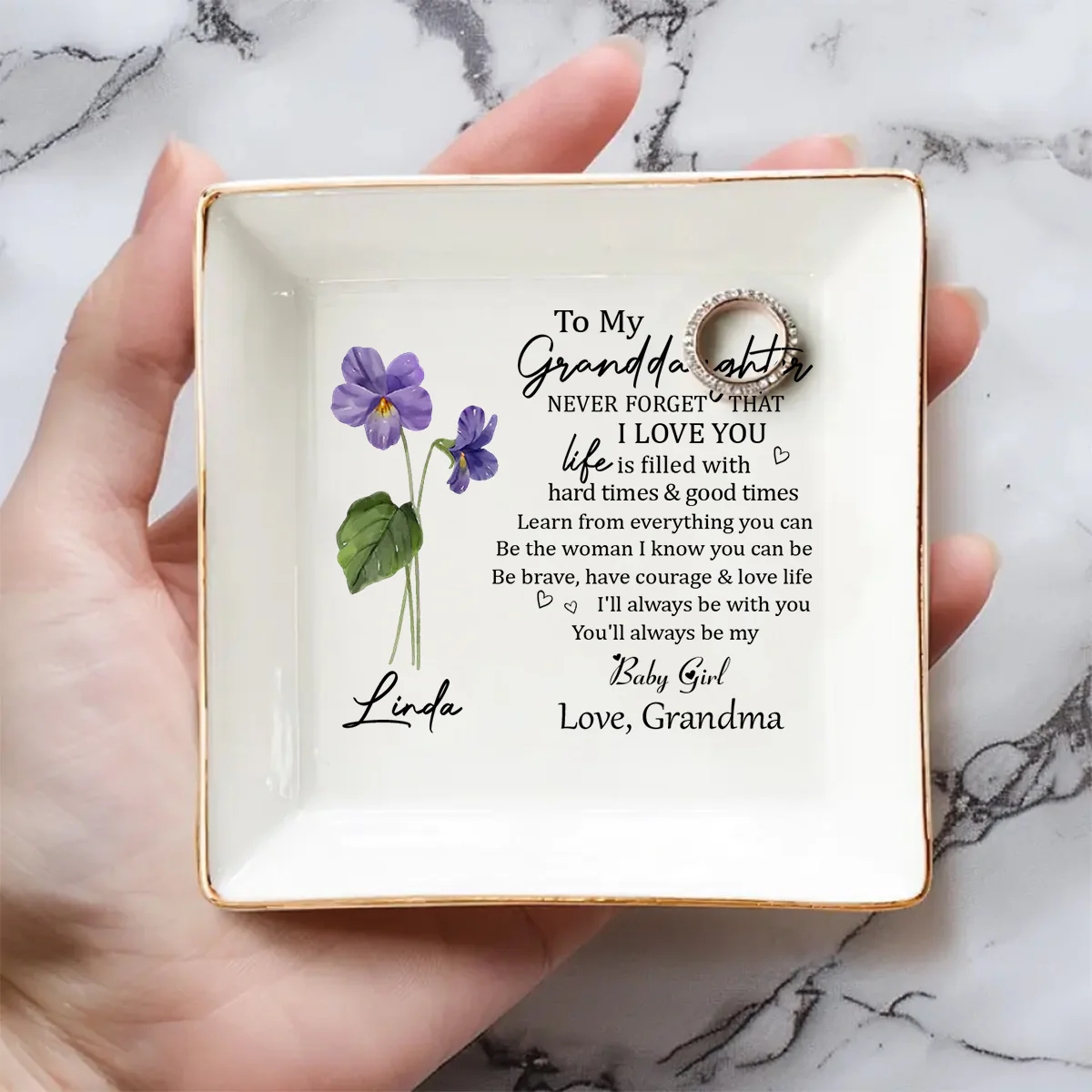Never Forget Granddaughter - Personalized Custom Jewelry Dish - Image 5