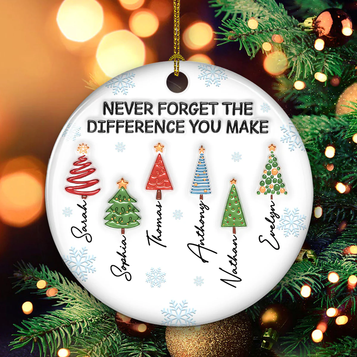 Never Forget The Difference You Make - Personalized Custom 3D Inflated Effect Ceramic Ornament - Image 4