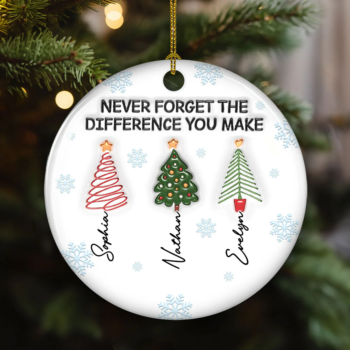 Never Forget The Difference You Make Ver 2 - Personalized Custom 3D Inflated Effect Ceramic Ornament - Image 2