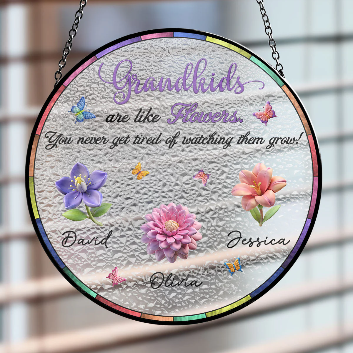 Never Get Tired Of Watching Grandkids Grow - Personalized Custom Window Hanging Suncatcher - Image 4