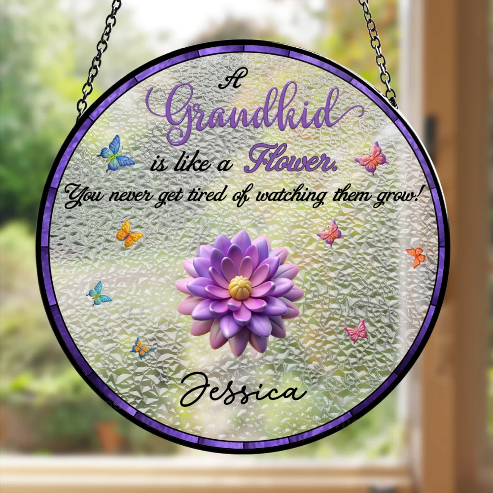 Never Get Tired Of Watching Grandkids Grow - Personalized Custom Window Hanging Suncatcher - Image 6