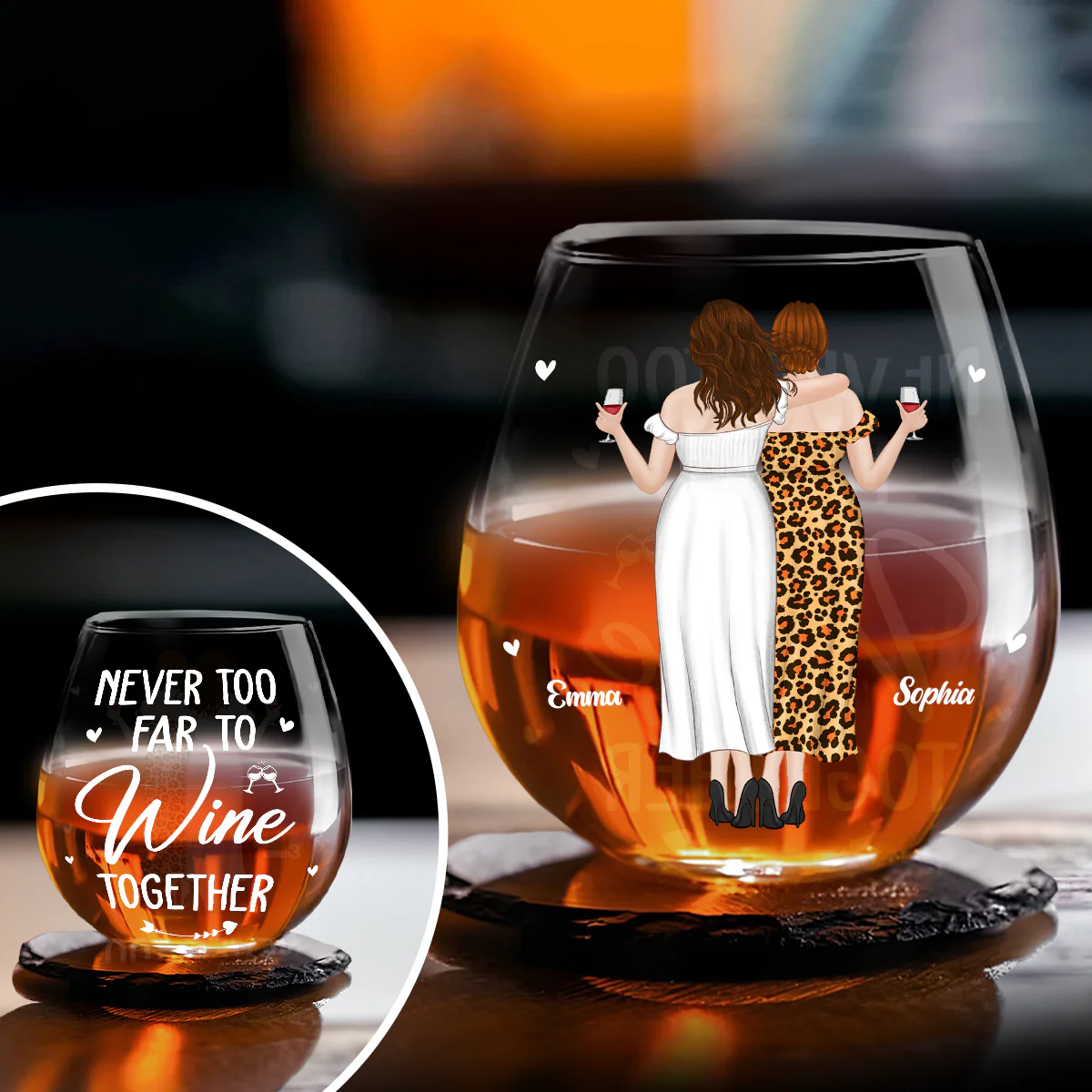 Never To Far - Personalized Custom Wine Glass - Image 2