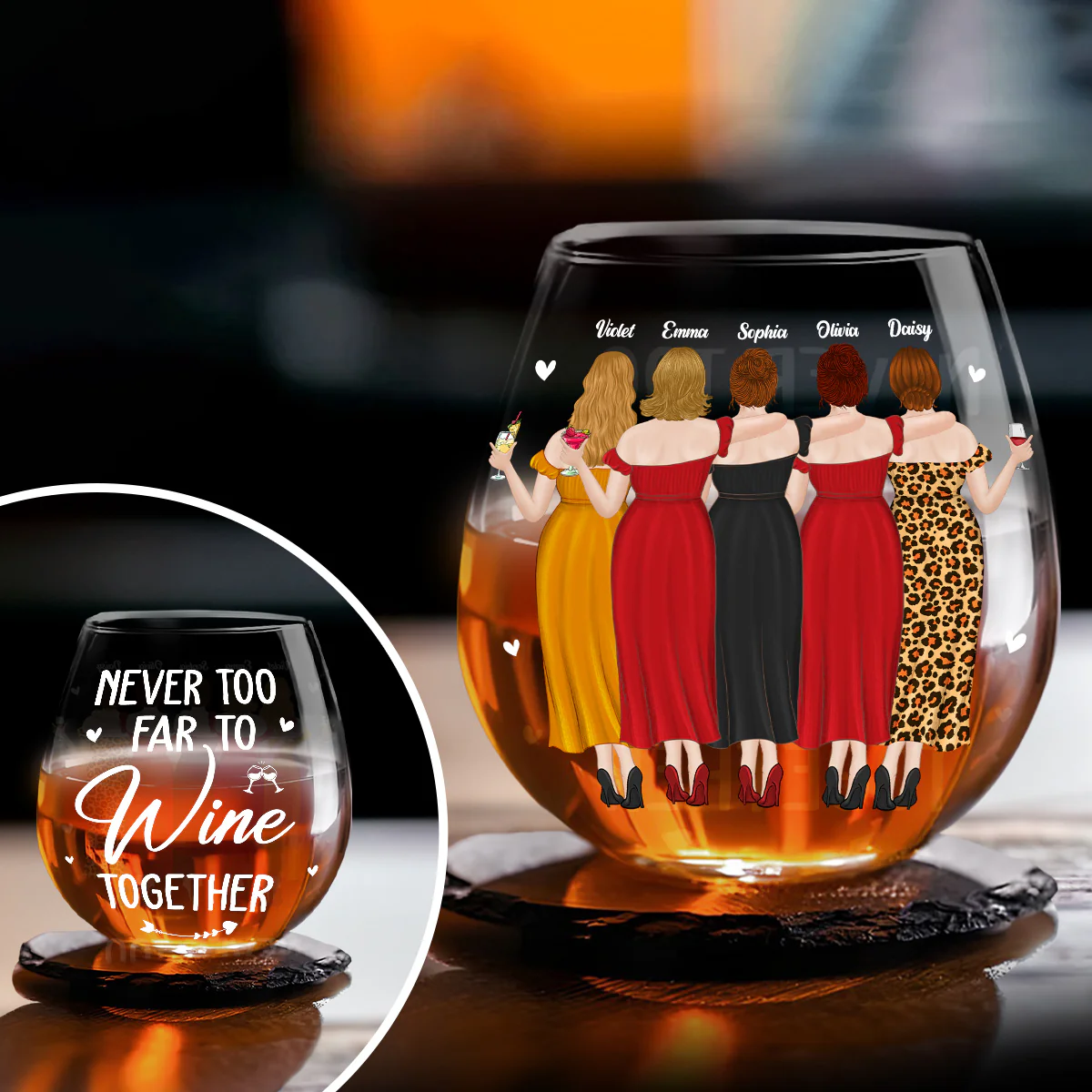 Never To Far - Personalized Custom Wine Glass - Image 5