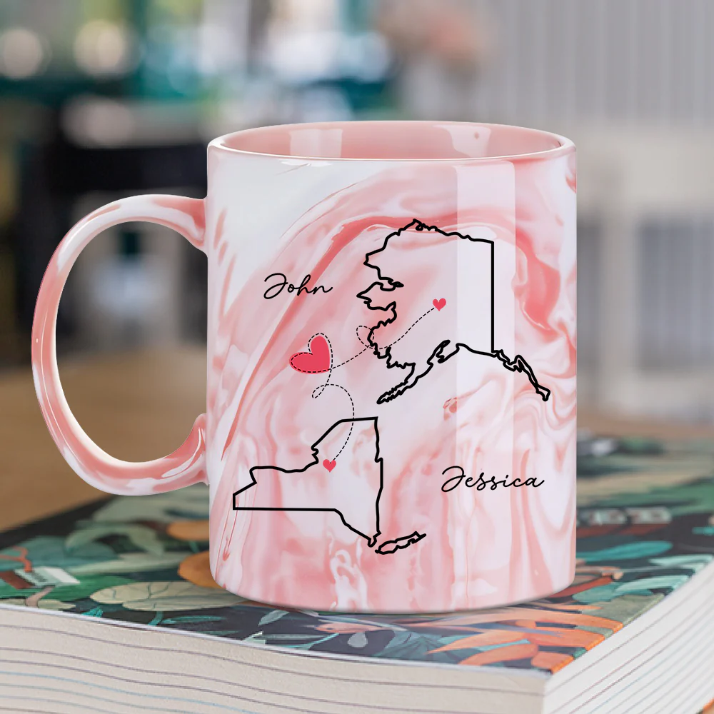 Never Too Far - Personalized Custom Pink Marble Mug - Image 2