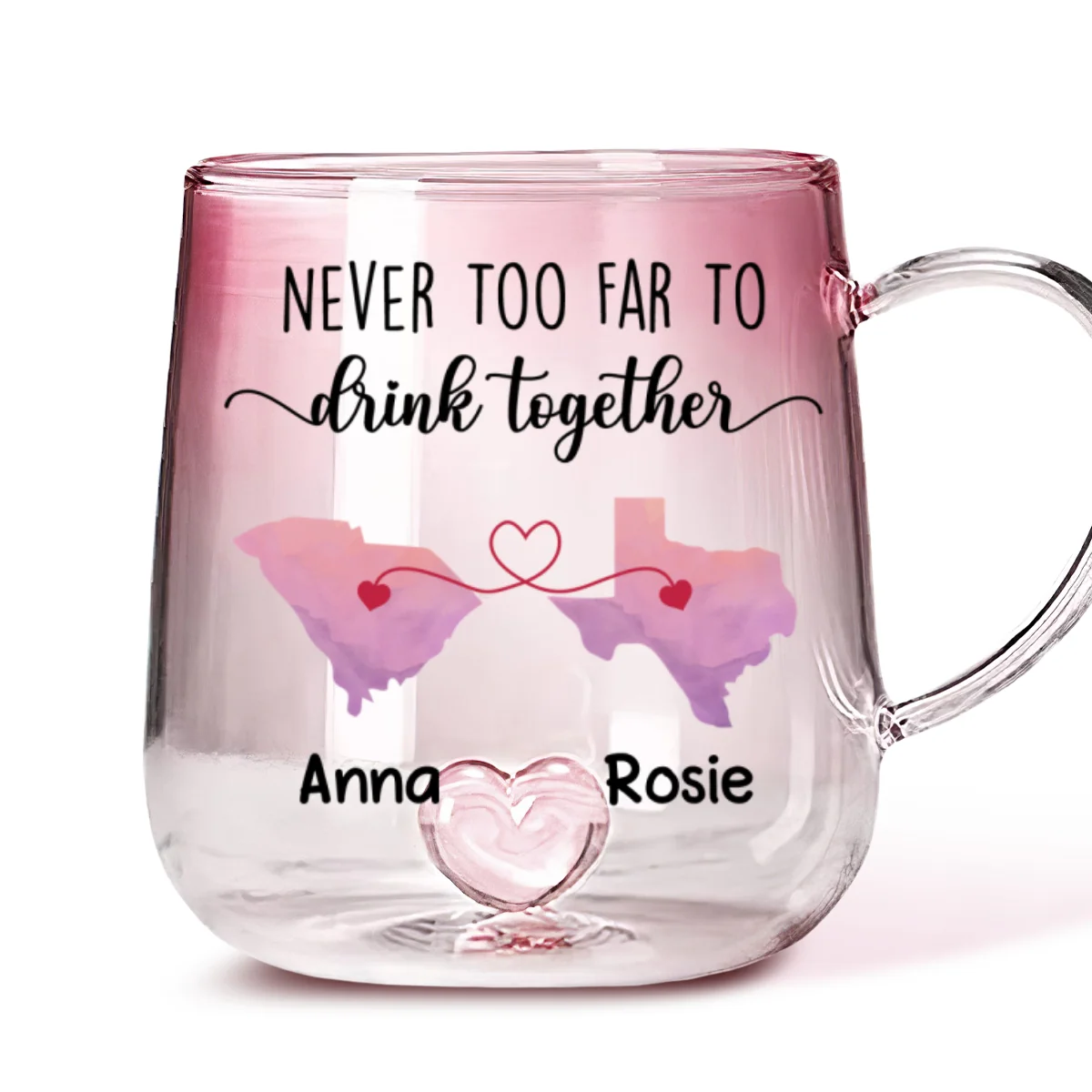 Never Too Far To Cheer With You - Personalized Custom Pink Gradient Glass Mug - Image 6