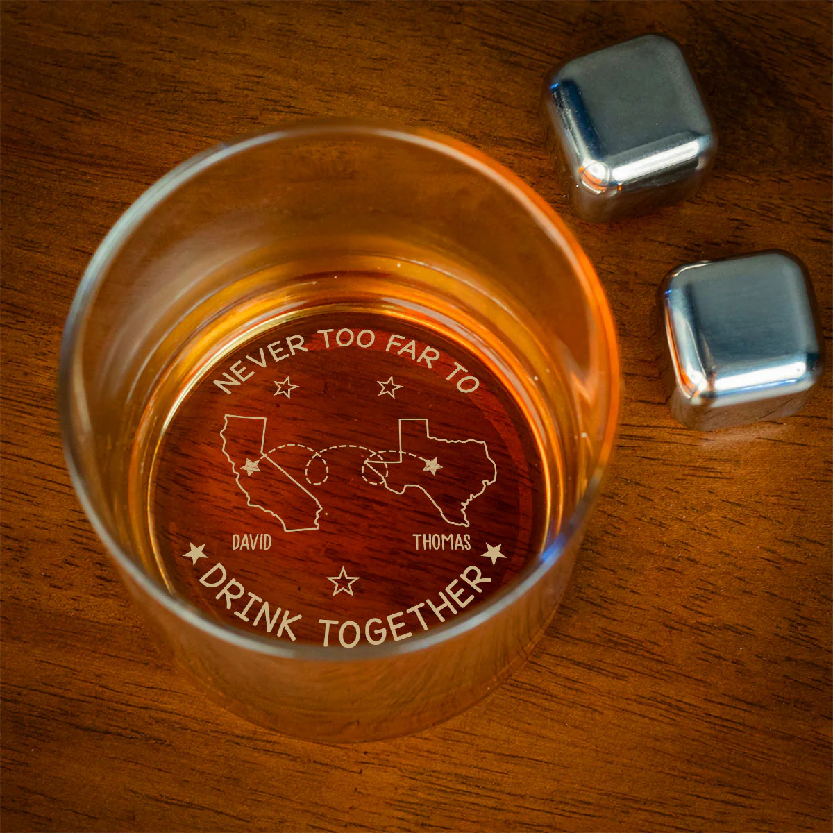 Never Too Far To Drink Together - Personalized Custom Engraved Whiskey Glass - Image 4