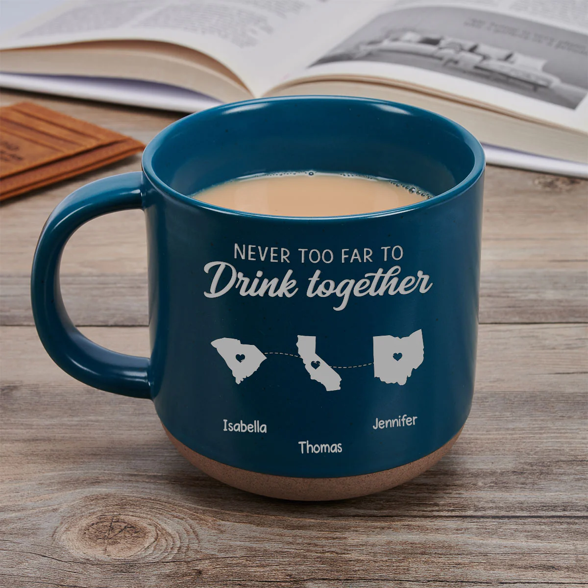 Never Too Far To Drink Together- Personalized Custom Pottery Mug - Image 3