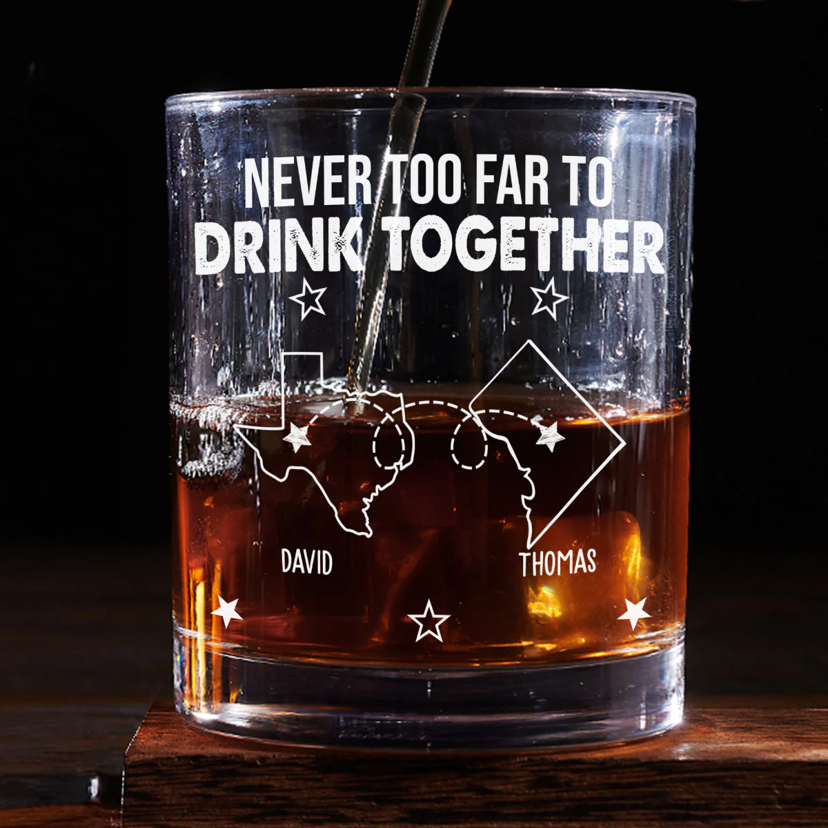 Never Too Far To Drink Together - Personalized Custom Whiskey Glass - Image 5